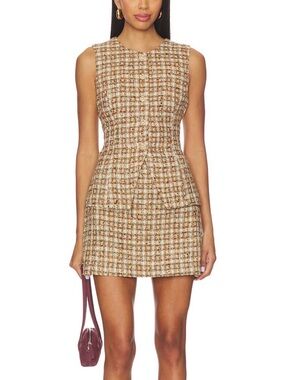 Astr Beige Plaid Sleeveless Tweed Mini Dress